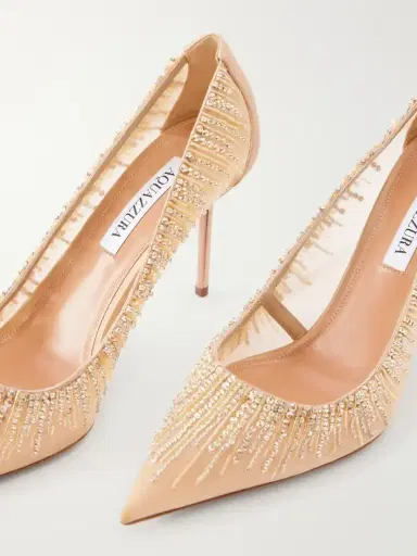 Aquazzura Soft Sky 85 Crystal And Bead-embellished Satin-trimmed Mesh Pumps | Thumbnail 5 Aquazzura Soft Sky 85 Crystal And Bead-embellished Satin-trimmed Mesh Pumps | Thumbnail 5