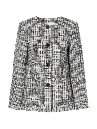 Proenza Schouler White Label Aurelia Fringed Checked Tweed Jacket | Thumbnail 1 Proenza Schouler White Label Aurelia Fringed Checked Tweed Jacket | Thumbnail 1