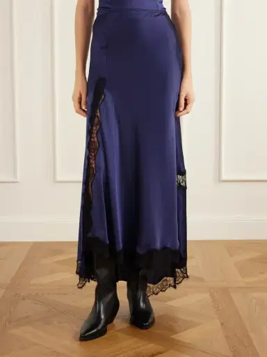 Isabel Marant Alexandra Lace-detailed Silk-blend Satin Midi Skirt | Thumbnail 3 Isabel Marant Alexandra Lace-detailed Silk-blend Satin Midi Skirt | Thumbnail 3