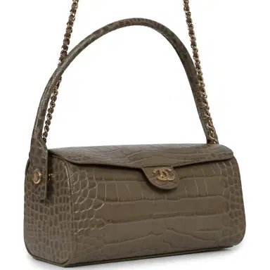Chanel Chanel Barrel Clutch Bag with Chain Dark Khaki Croc Embossed Calfskin Gold Hardware | Thumbnail 2 Chanel Chanel Barrel Clutch Bag with Chain Dark Khaki Croc Embossed Calfskin Gold Hardware | Thumbnail 2