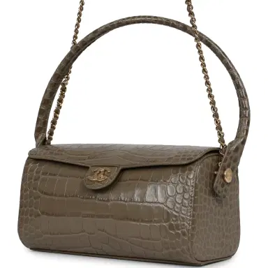 Chanel Chanel Barrel Clutch Bag with Chain Dark Khaki Croc Embossed Calfskin Gold Hardware | Thumbnail 5 Chanel Chanel Barrel Clutch Bag with Chain Dark Khaki Croc Embossed Calfskin Gold Hardware | Thumbnail 5