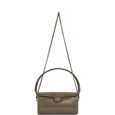 Chanel Chanel Barrel Clutch Bag with Chain Dark Khaki Croc Embossed Calfskin Gold Hardware | Thumbnail 6 Chanel Chanel Barrel Clutch Bag with Chain Dark Khaki Croc Embossed Calfskin Gold Hardware | Thumbnail 6