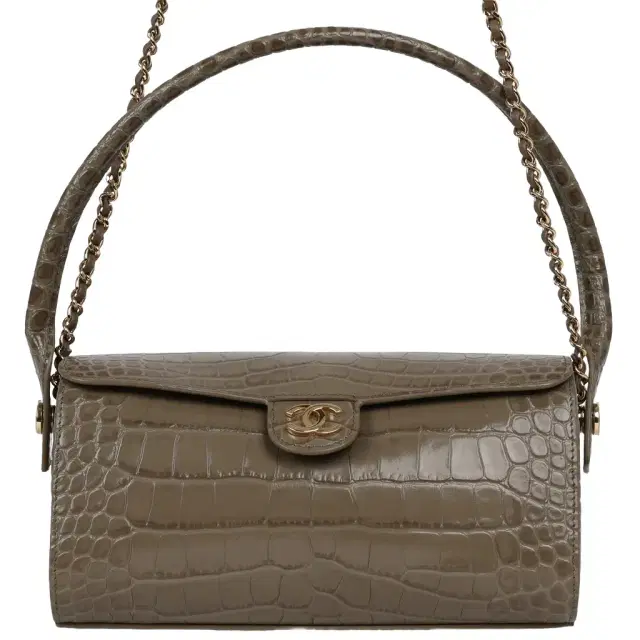 Chanel Barrel Clutch Bag with Chain Dark Khaki Croc Embossed Calfskin Gold Hardware Chanel Barrel Clutch Bag with Chain Dark Khaki Croc Embossed Calfskin Gold Hardware