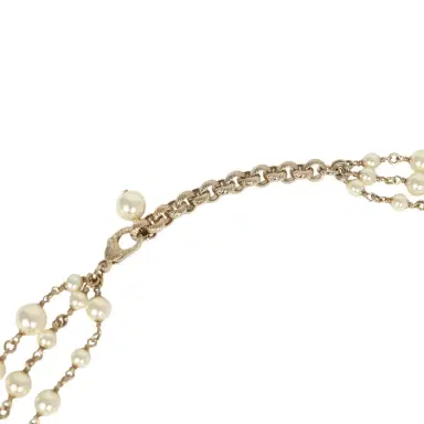 Chanel Chanel Long Crystal CHA-NEL Multi-Strand CC Pearl Necklace Ivory Pearls, Light Gold Tone Hardware | Thumbnail 8 Chanel Chanel Long Crystal CHA-NEL Multi-Strand CC Pearl Necklace Ivory Pearls, Light Gold Tone Hardware | Thumbnail 8