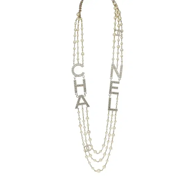 Chanel Long Crystal CHA-NEL Multi-Strand CC Pearl Necklace Ivory Pearls, Light Gold Tone Hardware Chanel Long Crystal CHA-NEL Multi-Strand CC Pearl Necklace Ivory Pearls, Light Gold Tone Hardware