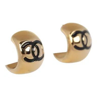 Chanel Chanel Mini CC Hoop Stud Earrings Black Resin, Gold Tone Hardware | Thumbnail 2 Chanel Chanel Mini CC Hoop Stud Earrings Black Resin, Gold Tone Hardware | Thumbnail 2