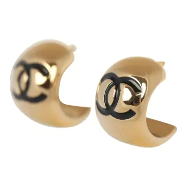 Chanel Chanel Mini CC Hoop Stud Earrings Black Resin, Gold Tone Hardware | Thumbnail 5 Chanel Chanel Mini CC Hoop Stud Earrings Black Resin, Gold Tone Hardware | Thumbnail 5