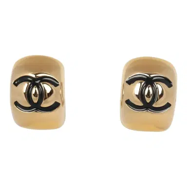 Chanel Chanel Mini CC Hoop Stud Earrings Black Resin, Gold Tone Hardware | Thumbnail 1 Chanel Chanel Mini CC Hoop Stud Earrings Black Resin, Gold Tone Hardware | Thumbnail 1