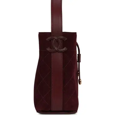 Chanel Chanel Small "CC Loop" Drawstring Bucket Bag with Leather Strap Dark Burgundy Suede, Calfskin Gold Hardware | Thumbnail 3 Chanel Chanel Small "CC Loop" Drawstring Bucket Bag with Leather Strap Dark Burgundy Suede, Calfskin Gold Hardware | Thumbnail 3