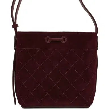 Chanel Chanel Small "CC Loop" Drawstring Bucket Bag with Leather Strap Dark Burgundy Suede, Calfskin Gold Hardware | Thumbnail 4 Chanel Chanel Small "CC Loop" Drawstring Bucket Bag with Leather Strap Dark Burgundy Suede, Calfskin Gold Hardware | Thumbnail 4