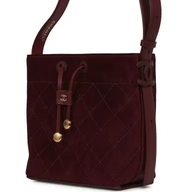 Chanel Chanel Small "CC Loop" Drawstring Bucket Bag with Leather Strap Dark Burgundy Suede, Calfskin Gold Hardware | Thumbnail 6 Chanel Chanel Small "CC Loop" Drawstring Bucket Bag with Leather Strap Dark Burgundy Suede, Calfskin Gold Hardware | Thumbnail 6