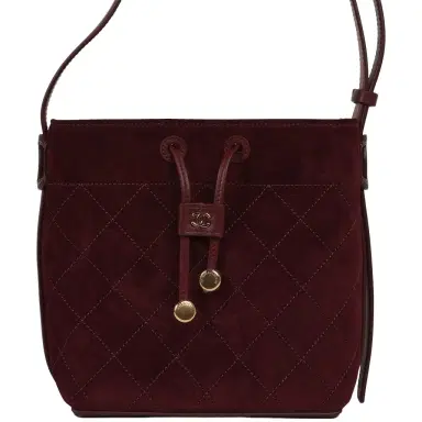 Chanel Chanel Small "CC Loop" Drawstring Bucket Bag with Leather Strap Dark Burgundy Suede, Calfskin Gold Hardware | Thumbnail 1 Chanel Chanel Small "CC Loop" Drawstring Bucket Bag with Leather Strap Dark Burgundy Suede, Calfskin Gold Hardware | Thumbnail 1