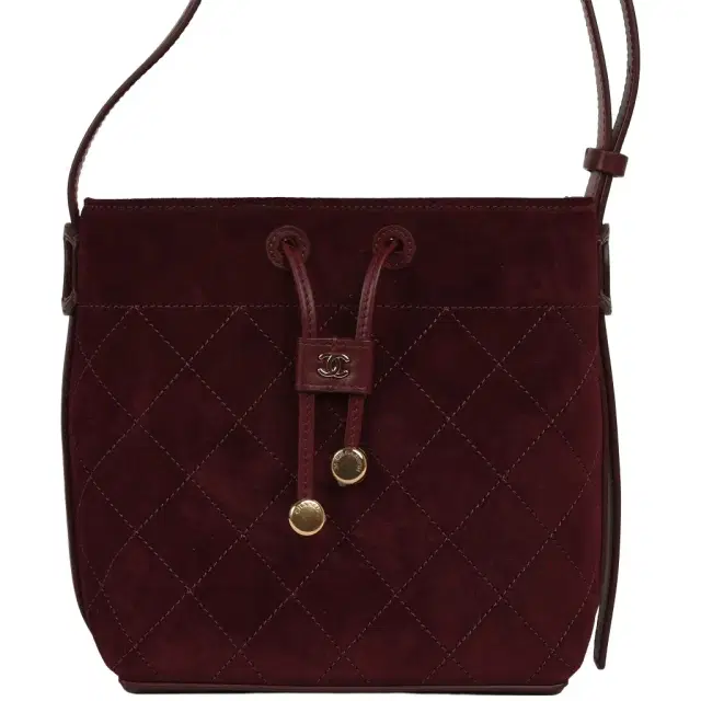 Chanel Small "CC Loop" Drawstring Bucket Bag with Leather Strap Dark Burgundy Suede, Calfskin Gold Hardware Chanel Small "CC Loop" Drawstring Bucket Bag with Leather Strap Dark Burgundy Suede, Calfskin Gold Hardware