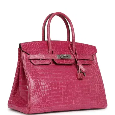 HERMÈS Pre-owned Hermes Birkin 35 Rose Scheherazade Shiny Porosus Crocodile Palladium Hardware | Thumbnail 2 HERMÈS Pre-owned Hermes Birkin 35 Rose Scheherazade Shiny Porosus Crocodile Palladium Hardware | Thumbnail 2