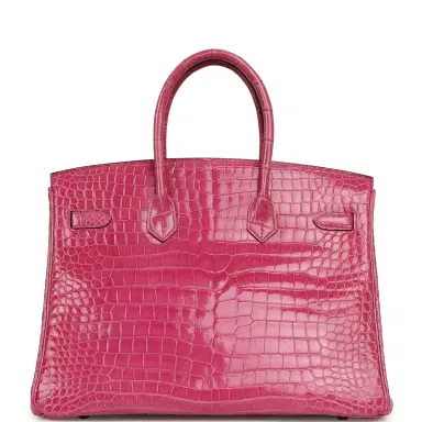 HERMÈS Pre-owned Hermes Birkin 35 Rose Scheherazade Shiny Porosus Crocodile Palladium Hardware | Thumbnail 4 HERMÈS Pre-owned Hermes Birkin 35 Rose Scheherazade Shiny Porosus Crocodile Palladium Hardware | Thumbnail 4