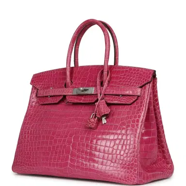HERMÈS Pre-owned Hermes Birkin 35 Rose Scheherazade Shiny Porosus Crocodile Palladium Hardware | Thumbnail 5 HERMÈS Pre-owned Hermes Birkin 35 Rose Scheherazade Shiny Porosus Crocodile Palladium Hardware | Thumbnail 5