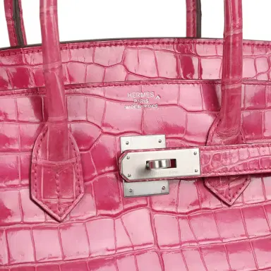 HERMÈS Pre-owned Hermes Birkin 35 Rose Scheherazade Shiny Porosus Crocodile Palladium Hardware | Thumbnail 7 HERMÈS Pre-owned Hermes Birkin 35 Rose Scheherazade Shiny Porosus Crocodile Palladium Hardware | Thumbnail 7
