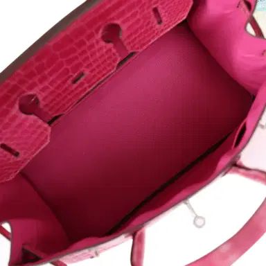 HERMÈS Pre-owned Hermes Birkin 35 Rose Scheherazade Shiny Porosus Crocodile Palladium Hardware | Thumbnail 9 HERMÈS Pre-owned Hermes Birkin 35 Rose Scheherazade Shiny Porosus Crocodile Palladium Hardware | Thumbnail 9