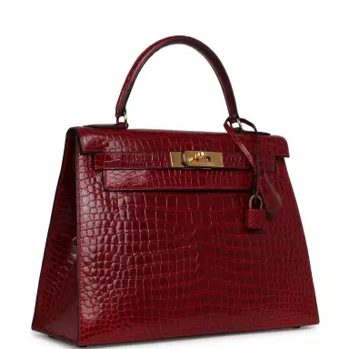 HERMÈS Vintage Hermes Kelly Sellier 28 Bordeaux Shiny Porous Crocodile Gold Hardware | Thumbnail 2 HERMÈS Vintage Hermes Kelly Sellier 28 Bordeaux Shiny Porous Crocodile Gold Hardware | Thumbnail 2