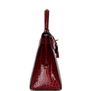 HERMÈS Vintage Hermes Kelly Sellier 28 Bordeaux Shiny Porous Crocodile Gold Hardware | Thumbnail 3 HERMÈS Vintage Hermes Kelly Sellier 28 Bordeaux Shiny Porous Crocodile Gold Hardware | Thumbnail 3