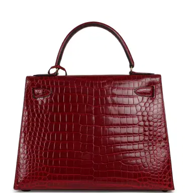 HERMÈS Vintage Hermes Kelly Sellier 28 Bordeaux Shiny Porous Crocodile Gold Hardware | Thumbnail 4 HERMÈS Vintage Hermes Kelly Sellier 28 Bordeaux Shiny Porous Crocodile Gold Hardware | Thumbnail 4