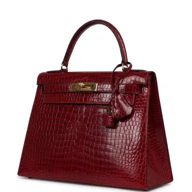 HERMÈS Vintage Hermes Kelly Sellier 28 Bordeaux Shiny Porous Crocodile Gold Hardware | Thumbnail 5 HERMÈS Vintage Hermes Kelly Sellier 28 Bordeaux Shiny Porous Crocodile Gold Hardware | Thumbnail 5