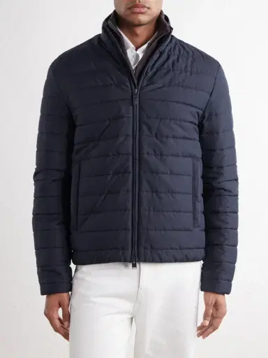 Canali Leather-Trimmed Quilted Shell Bomber Jacket - Men | Thumbnail 3 Canali Leather-Trimmed Quilted Shell Bomber Jacket - Men | Thumbnail 3