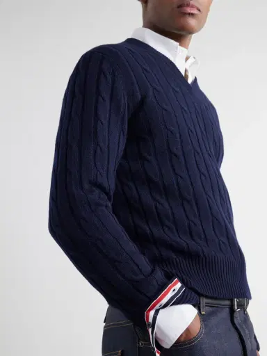 Thom Browne 4-Bar Stripe Cable-Knit Cashmere Sweater - Men | Thumbnail 5 Thom Browne 4-Bar Stripe Cable-Knit Cashmere Sweater - Men | Thumbnail 5