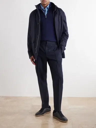 Zegna Tapered Pleated Wool-Canvas Trousers - Men | Thumbnail 2 Zegna Tapered Pleated Wool-Canvas Trousers - Men | Thumbnail 2