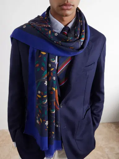 Drake's Printed Wool Gauze Scarf - Men | Thumbnail 3 Drake's Printed Wool Gauze Scarf - Men | Thumbnail 3