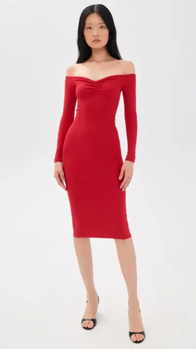 Fleur du Mal Off Shoulder Hourglass Rib Midi Dress | Thumbnail 2 Fleur du Mal Off Shoulder Hourglass Rib Midi Dress | Thumbnail 2