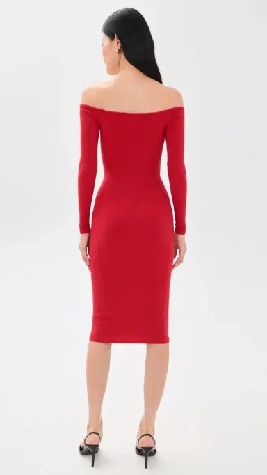 Fleur du Mal Off Shoulder Hourglass Rib Midi Dress | Thumbnail 3 Fleur du Mal Off Shoulder Hourglass Rib Midi Dress | Thumbnail 3