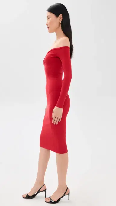 Fleur du Mal Off Shoulder Hourglass Rib Midi Dress | Thumbnail 4 Fleur du Mal Off Shoulder Hourglass Rib Midi Dress | Thumbnail 4