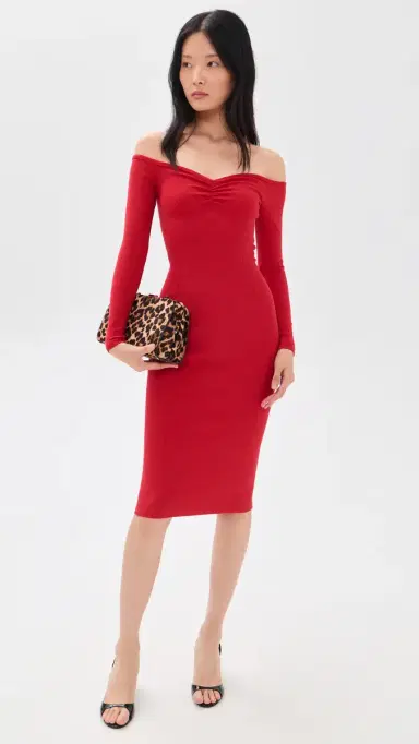 Fleur du Mal Off Shoulder Hourglass Rib Midi Dress | Thumbnail 5 Fleur du Mal Off Shoulder Hourglass Rib Midi Dress | Thumbnail 5