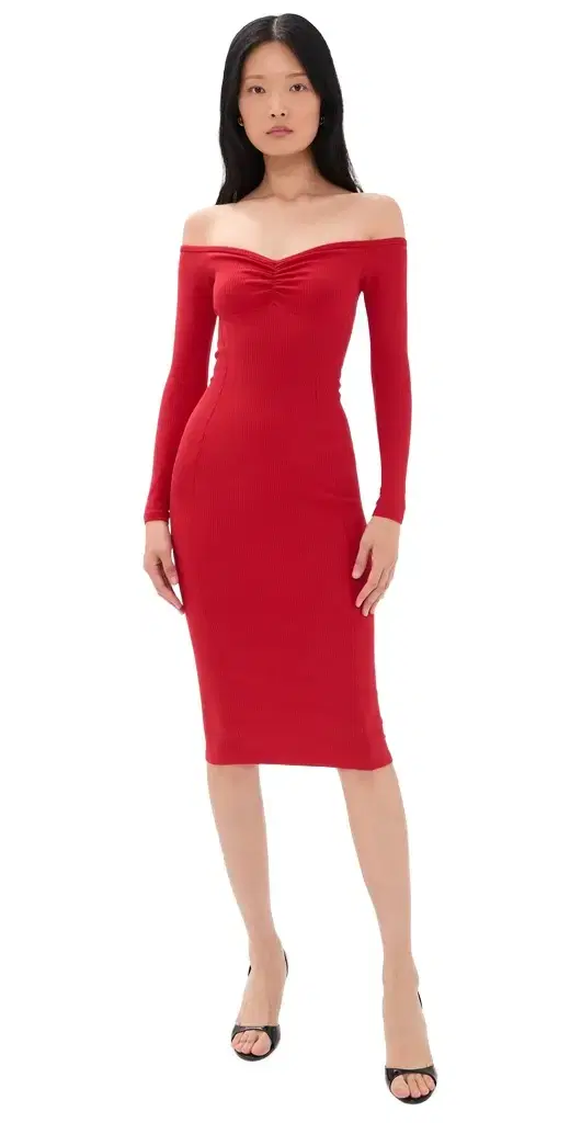 Off Shoulder Hourglass Rib Midi Dress Off Shoulder Hourglass Rib Midi Dress