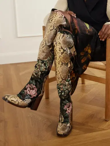 Dries Van Noten Leather And Floral-jacqaurd Over-the-knee Boots | Thumbnail 2 Dries Van Noten Leather And Floral-jacqaurd Over-the-knee Boots | Thumbnail 2