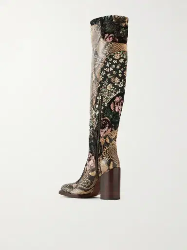 Dries Van Noten Leather And Floral-jacqaurd Over-the-knee Boots | Thumbnail 3 Dries Van Noten Leather And Floral-jacqaurd Over-the-knee Boots | Thumbnail 3