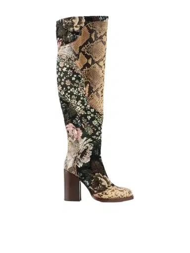 Dries Van Noten Leather And Floral-jacqaurd Over-the-knee Boots | Thumbnail 1 Dries Van Noten Leather And Floral-jacqaurd Over-the-knee Boots | Thumbnail 1