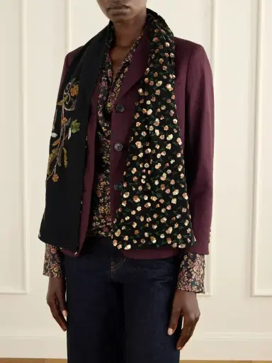 Dries Van Noten Sequin-embellished Embroidered Crepe Scarf | Thumbnail 3 Dries Van Noten Sequin-embellished Embroidered Crepe Scarf | Thumbnail 3