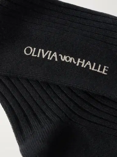 Olivia von Halle Spencer Ribbed Silk And Cashmere-blend Socks | Thumbnail 2 Olivia von Halle Spencer Ribbed Silk And Cashmere-blend Socks | Thumbnail 2
