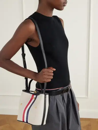 Thom Browne Striped Leather-trimmed Canvas Bucket Bag | Thumbnail 2 Thom Browne Striped Leather-trimmed Canvas Bucket Bag | Thumbnail 2