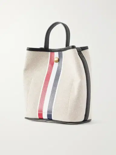 Thom Browne Striped Leather-trimmed Canvas Bucket Bag | Thumbnail 4 Thom Browne Striped Leather-trimmed Canvas Bucket Bag | Thumbnail 4