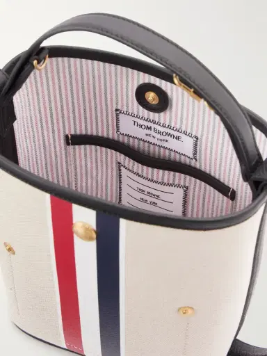 Thom Browne Striped Leather-trimmed Canvas Bucket Bag | Thumbnail 6 Thom Browne Striped Leather-trimmed Canvas Bucket Bag | Thumbnail 6