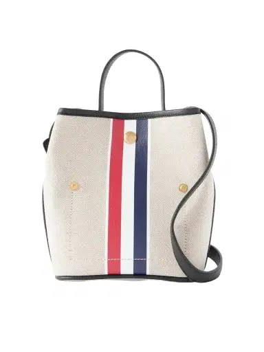 Thom Browne Striped Leather-trimmed Canvas Bucket Bag | Thumbnail 1 Thom Browne Striped Leather-trimmed Canvas Bucket Bag | Thumbnail 1