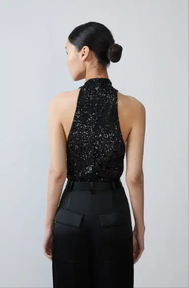 Lapointe Mini Stretch Sequin Halter Cutout Bodysuit | Thumbnail 2 Lapointe Mini Stretch Sequin Halter Cutout Bodysuit | Thumbnail 2