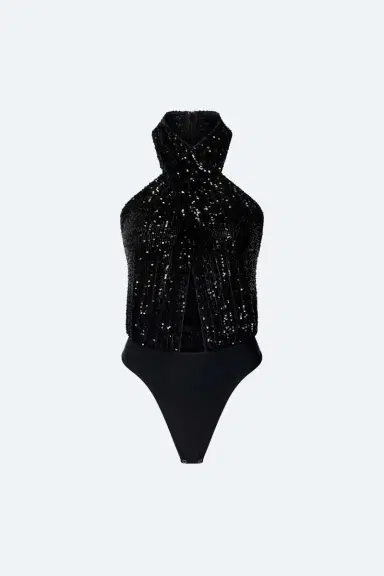 Lapointe Mini Stretch Sequin Halter Cutout Bodysuit | Thumbnail 3 Lapointe Mini Stretch Sequin Halter Cutout Bodysuit | Thumbnail 3