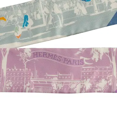 HERMÈS Hermes "A l'Ombre des Boulevards" Blanc, Vert, Mauve Multi Silk | Thumbnail 3 HERMÈS Hermes "A l'Ombre des Boulevards" Blanc, Vert, Mauve Multi Silk | Thumbnail 3