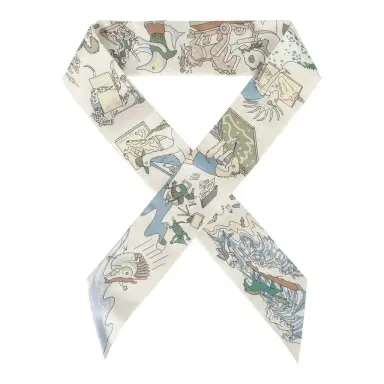 HERMÈS Hermes "Academia Hippica" Blanc, Bleu Clair, Vert Silk | Thumbnail 1 HERMÈS Hermes "Academia Hippica" Blanc, Bleu Clair, Vert Silk | Thumbnail 1
