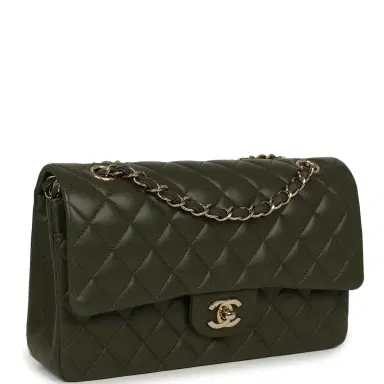 Chanel Pre-owned Chanel Medium Classic Double Flap Bag Khaki Lambskin Gold Hardware | Thumbnail 2 Chanel Pre-owned Chanel Medium Classic Double Flap Bag Khaki Lambskin Gold Hardware | Thumbnail 2