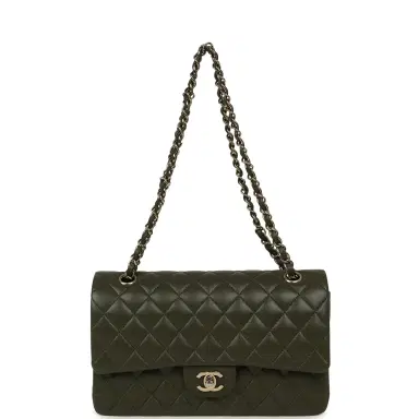 Chanel Pre-owned Chanel Medium Classic Double Flap Bag Khaki Lambskin Gold Hardware | Thumbnail 7 Chanel Pre-owned Chanel Medium Classic Double Flap Bag Khaki Lambskin Gold Hardware | Thumbnail 7